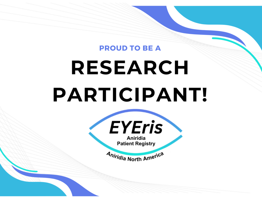 Certificate that says "Proud to be a research participant!" with the EYEris Patient Registry Logo